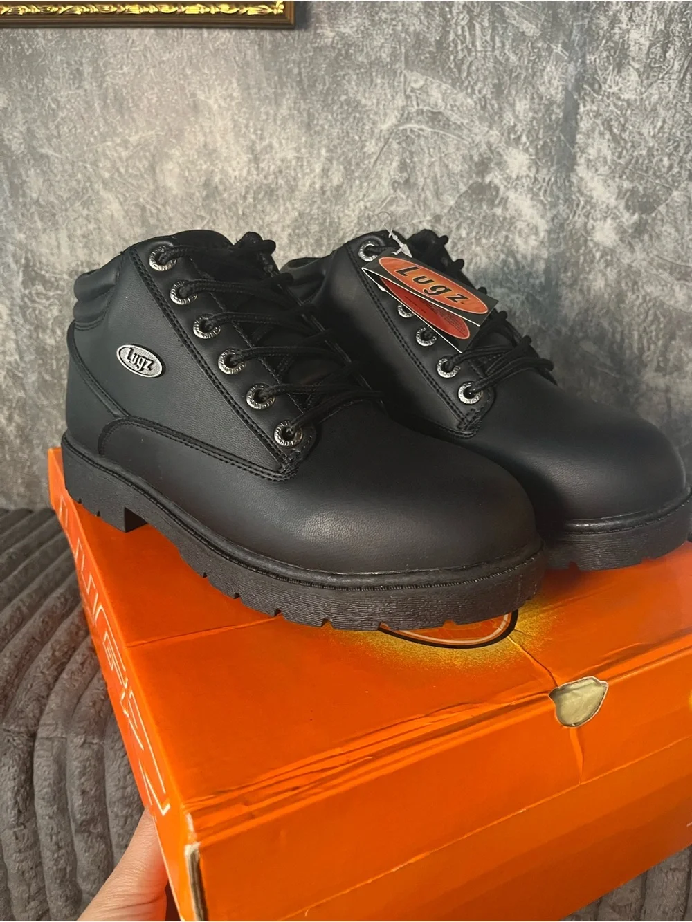 Lugz Black Mid-Top Work Boots Black on Black